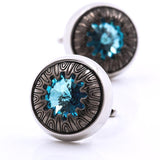 Button blue crystal cufflinks