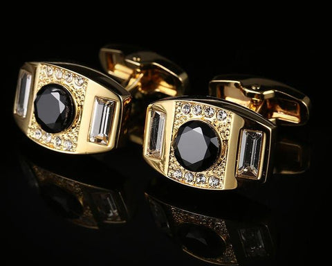 Gold round black cufflinks