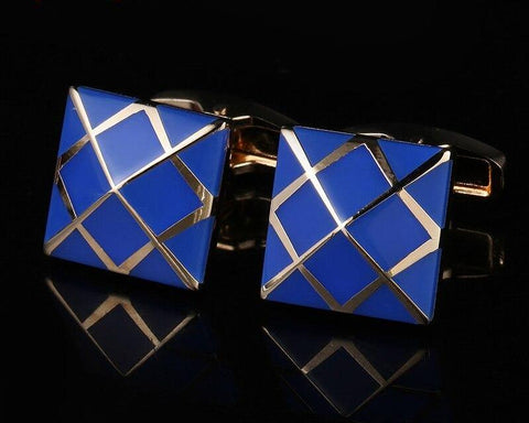 Blue Crystal Gold and Silver Cufflinks