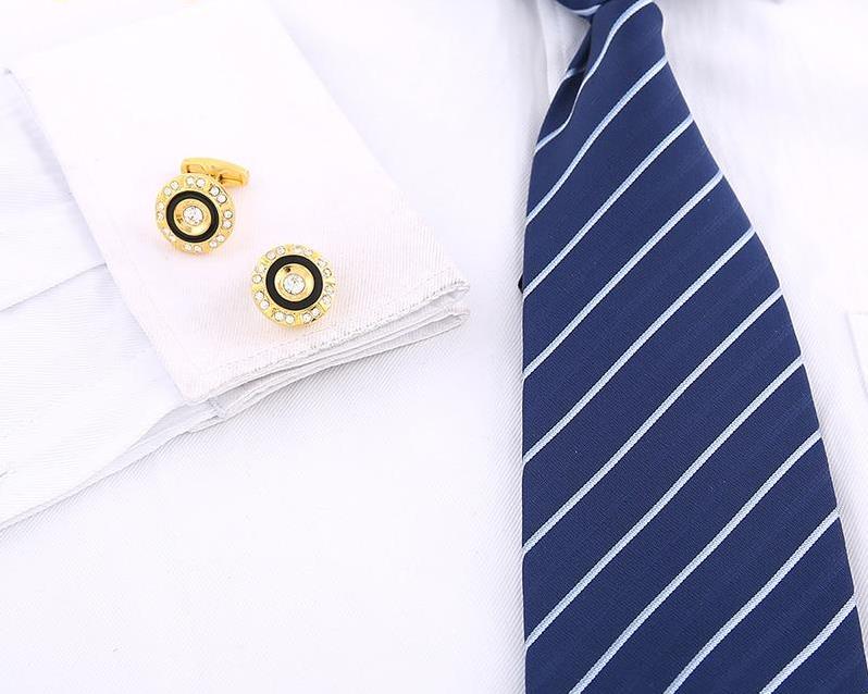 Gold Crystal round Cufflinks