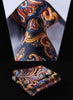 Orange Navy Blue Floral 100%  Silk Tie Necktie Set