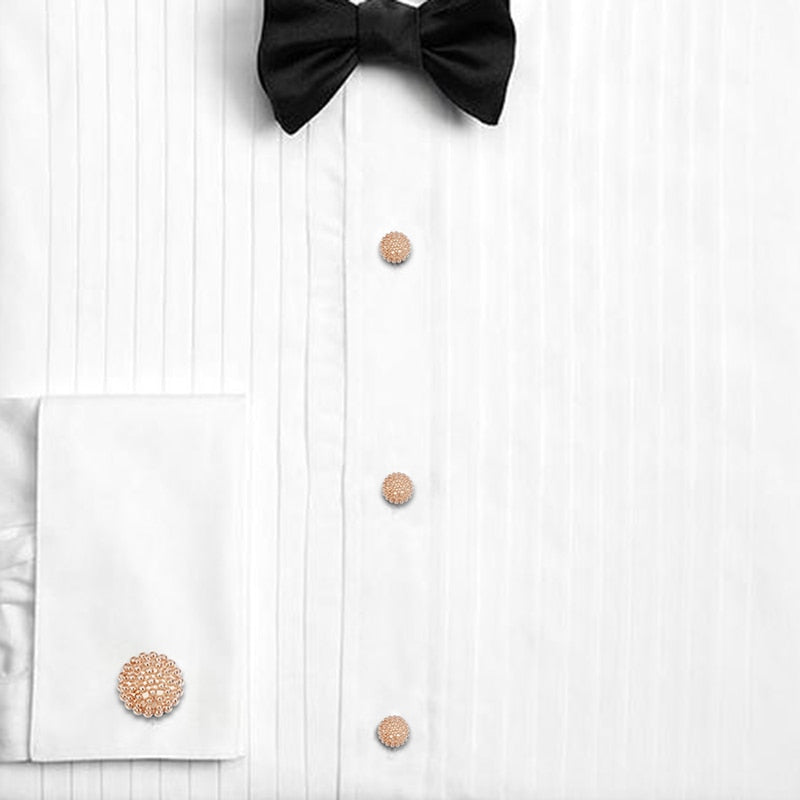 Rose Gold Flower Cufflinks Tuxedo Studs Set