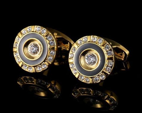 Gold round black cufflinks