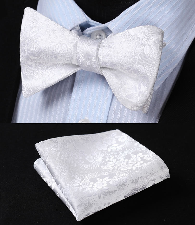 White Floral 100% Silk Bow