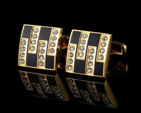 Gold round black cufflinks