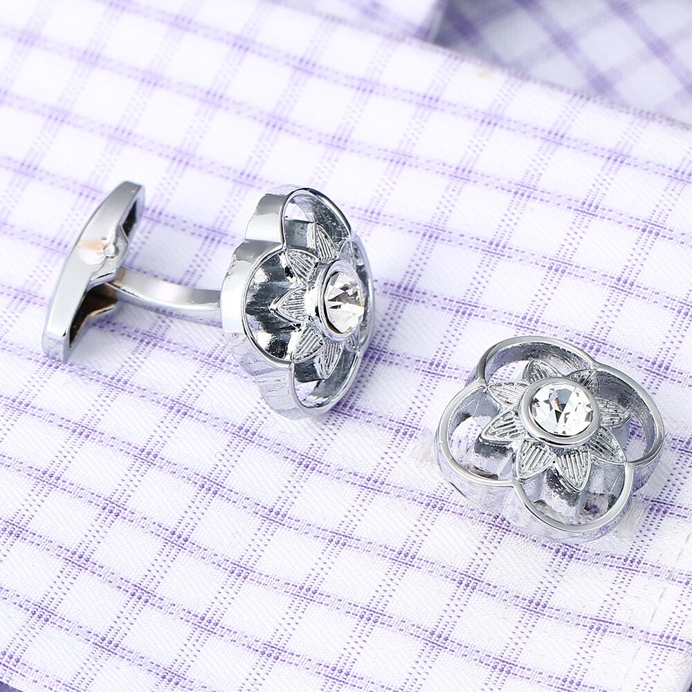 Silver Crystal Round Cufflinks