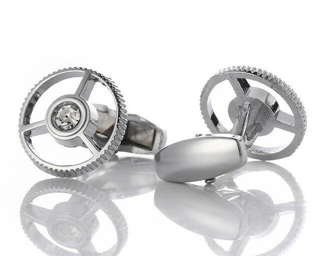 Silver Crystal Round Cufflinks