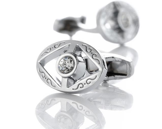 Silver Crystal Round Cufflinks