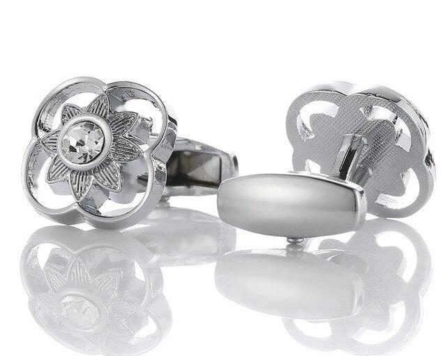 Silver Crystal Round Cufflinks
