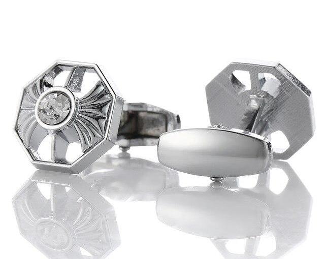 Silver Crystal Round Cufflinks