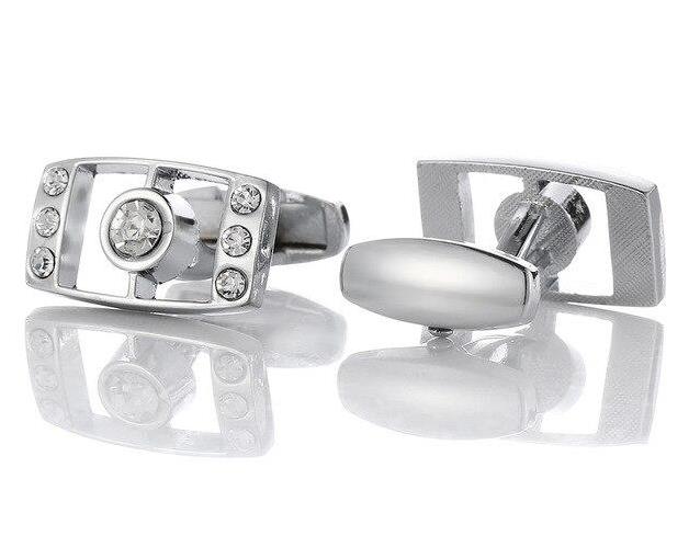 Silver Crystal Round Cufflinks