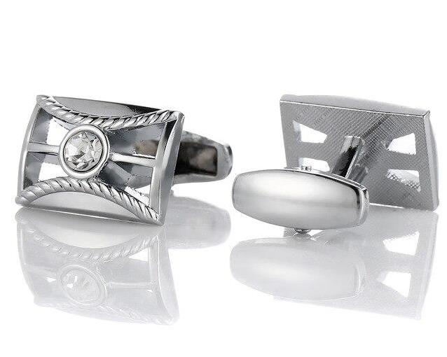 Silver Crystal Round Cufflinks