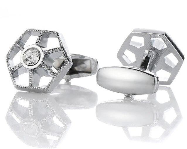 Silver Crystal Round Cufflinks