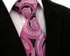 Floral Black Pink Red Black Tie, 100% Silk