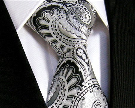 Paisley Floral White Light Grey Tie, 100% Silk