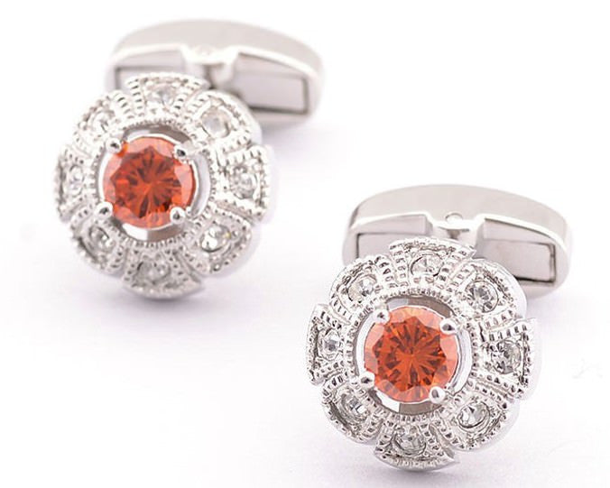 Coral Crystal Flower Shape Cufflinks