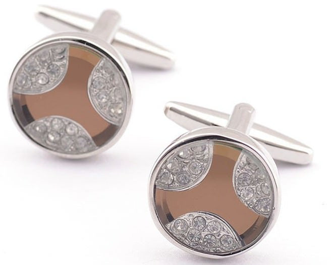 Crystal Platinum Plated brown cufflinks