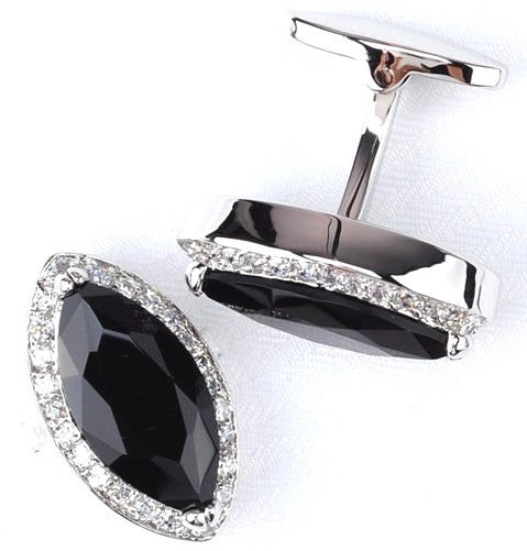 Black silver cufflinks with crystals