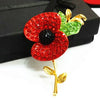 Poppy Crystal Brooch Large Gold Tone with Leaf