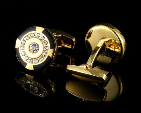 Gold round black cufflinks